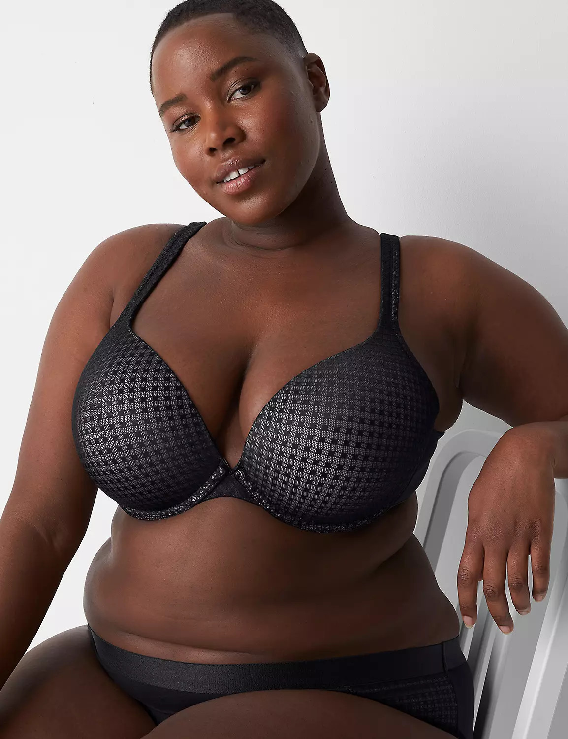 Lane Bryant Cotton Boost Plunge Bra With Lace 34G Black | Lane Bryant (US)