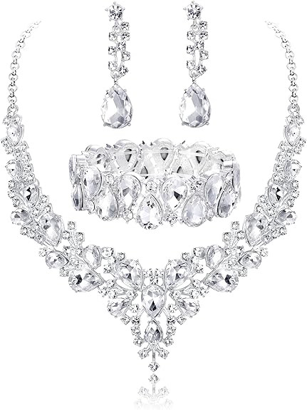 Udalyn Crystal Bridal Jewelry Sets for Women Necklace Earrings Bracelet Set for Wedding Rhineston... | Amazon (US)