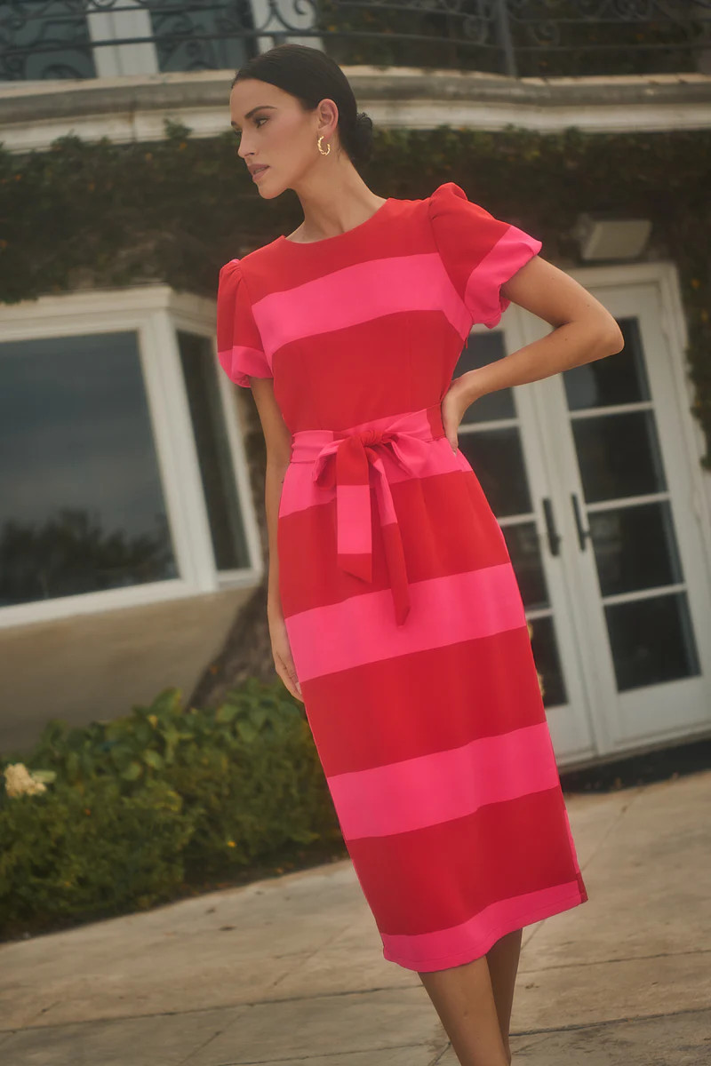 Lolli Stripe Senidy Puff Sleeve Midi Dress | Sugarlips