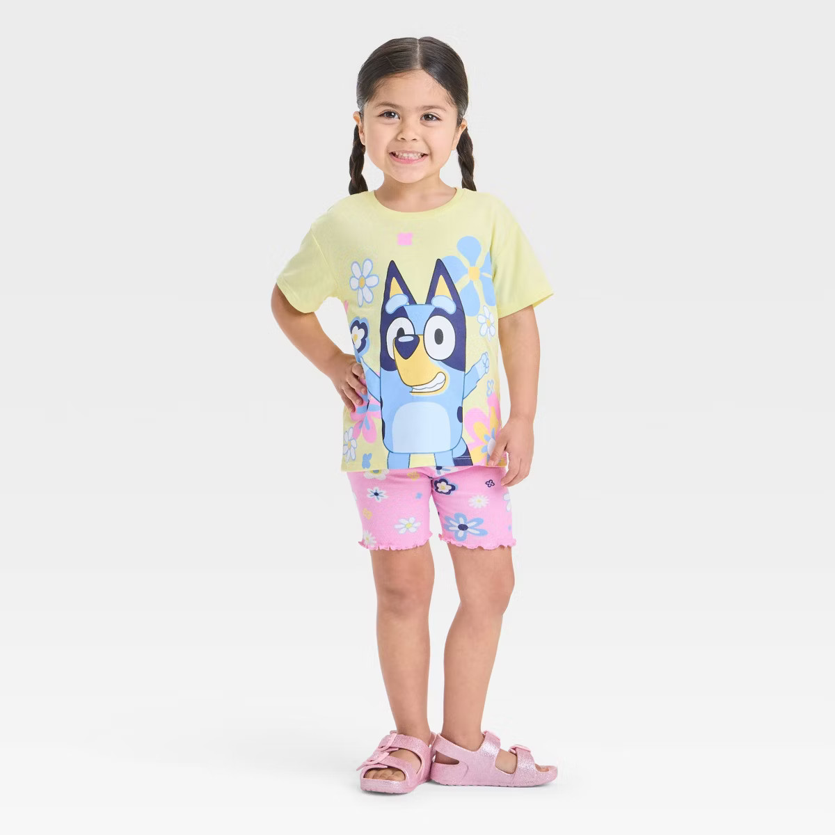 Toddler Girls' 2pc Bluey Floral T-Shirt & Biker Shorts Set - Yellow | Target