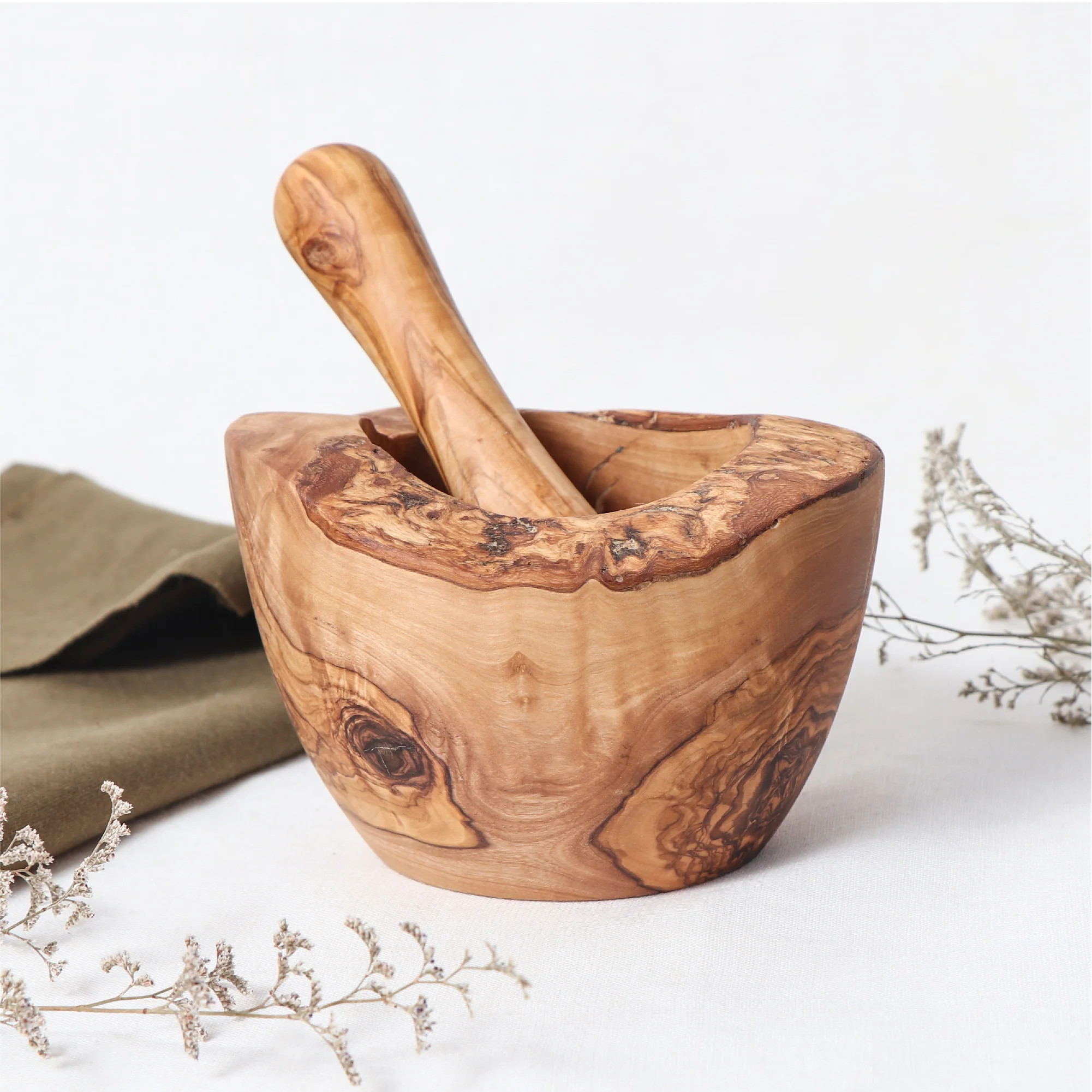 Rustic Olive Wood Mortar & Pestal | Cove Home