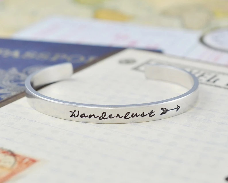 Wanderlust - Hand Stamped Aluminum Cuff Bracelet, Travel, Wander, Adventure, Bohemian And Gypsy J... | Etsy (US)