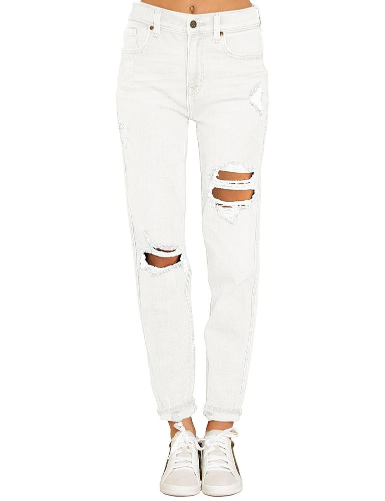 luvamia Boyfriend Jeans for Women Stretch High Waisted Ripped Distressed Mom Jeans Slim Denim Pan... | Amazon (US)