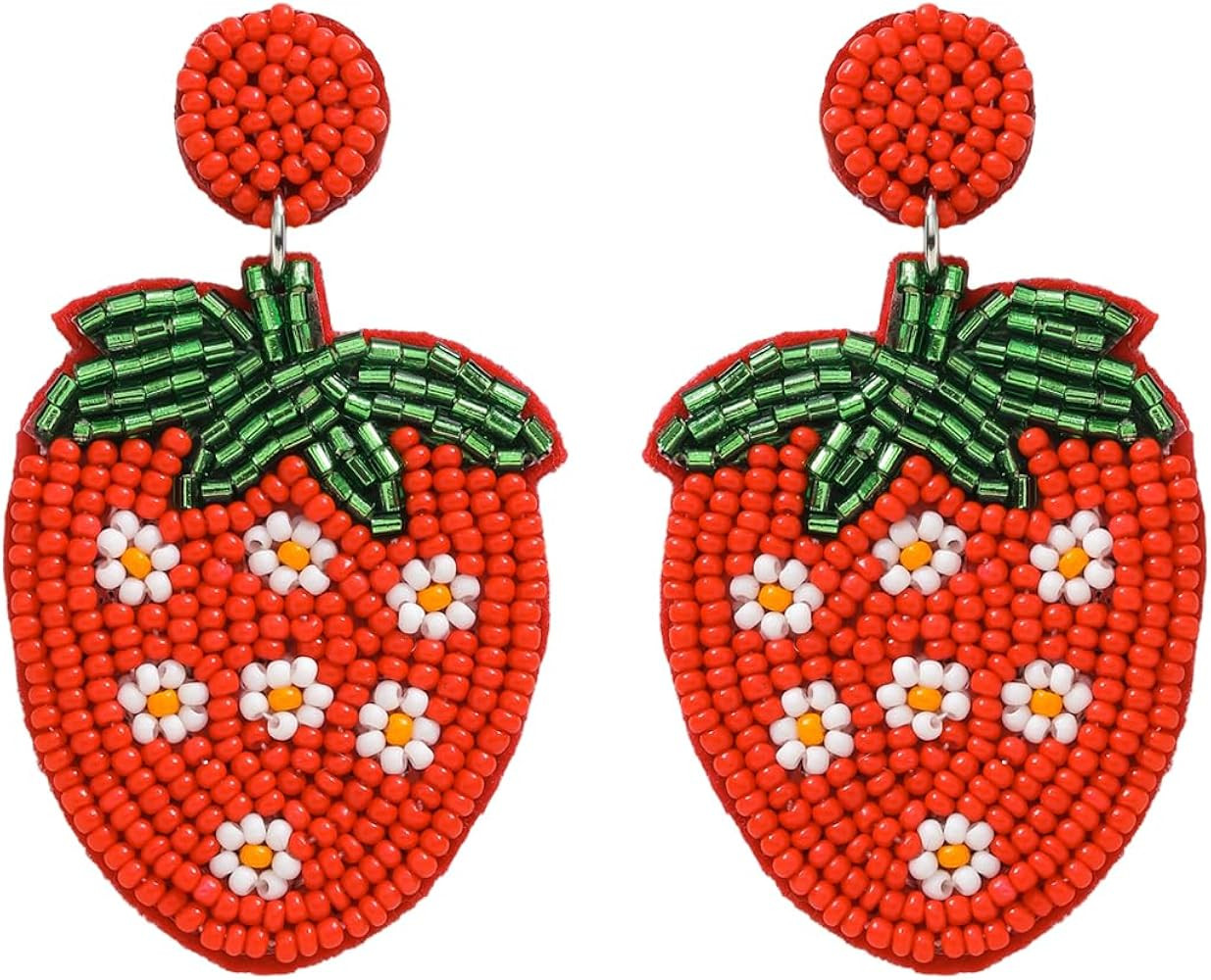 Beaded Strawberry Earrings for Women, Handmade Beads Red Fruit Dangle Earrings for Summer Jewelry... | Amazon (US)