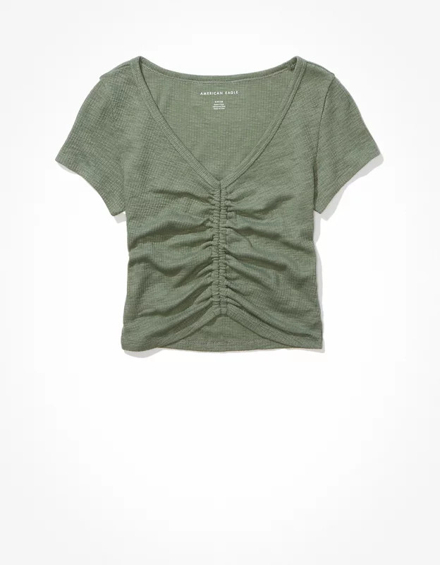 AE Cinch-Front Baby Tee | American Eagle Outfitters (US & CA)