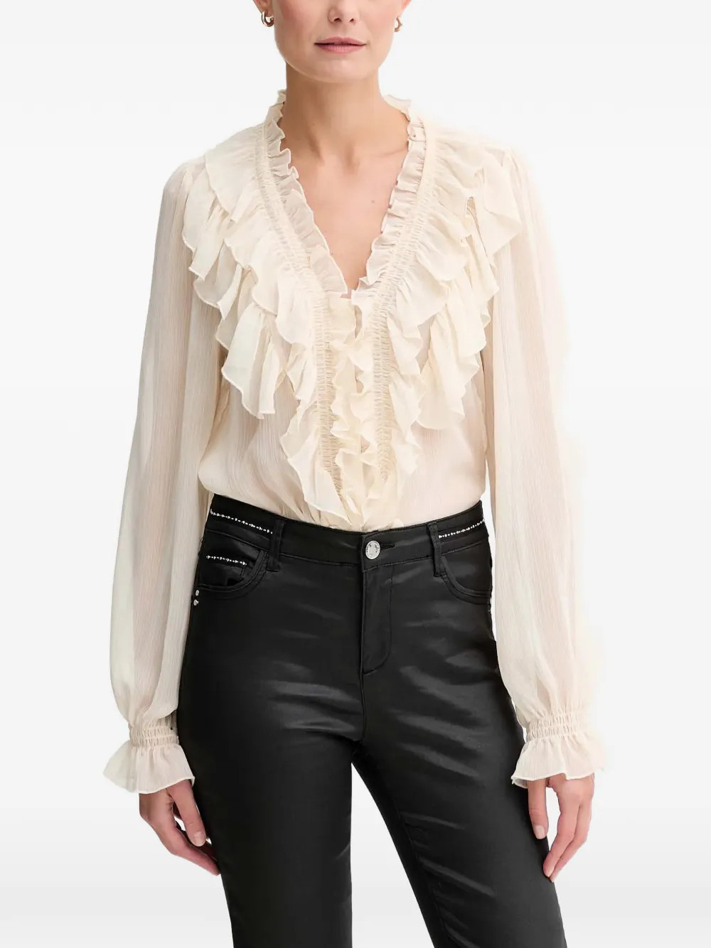 Morgan ruffled long-sleeve blouse - Neutrals | Farfetch Global