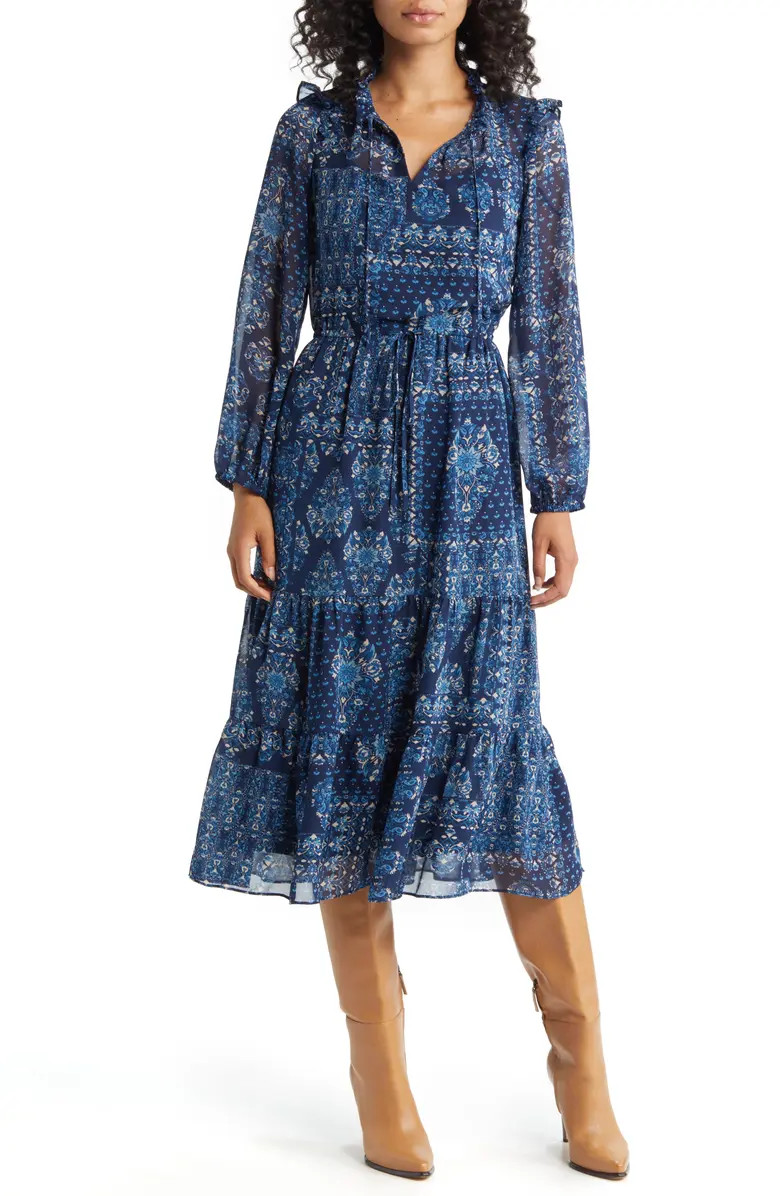 Julia Jordan Tiered Long Sleeve Drawstring Waist Dress | Nordstrom | Nordstrom