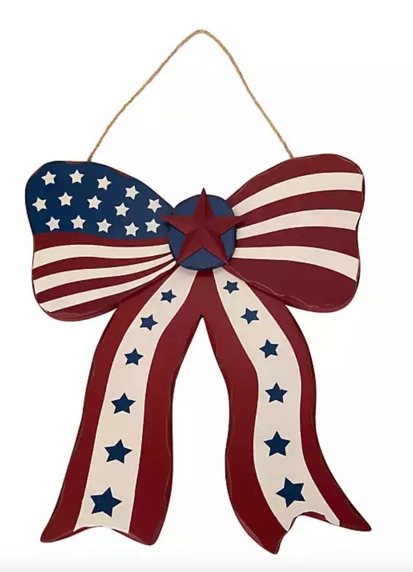 This American flag bow wood piece would be so cute as a wreath on the front door for 4th of July! ❤️🤍💙 or even added to a floral wreath/swag! 

#LTKHome #LTKSeasonal