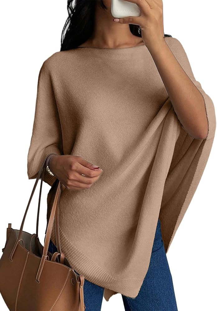 SHEWIN Womens Sweaters Elegant Knit Poncho Lightweight Asymmetry Shawl Wraps Fall Outfits for Wom... | Amazon (US)