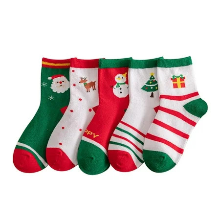 VerPetridure Toddler Baby Christmas Sock Shoes 0-6 Months 5 Pairs Baby Toddler Kids Christmas Socks Cartoon Christmas Holiday Winter Warm Cotton Socks | Walmart (US)