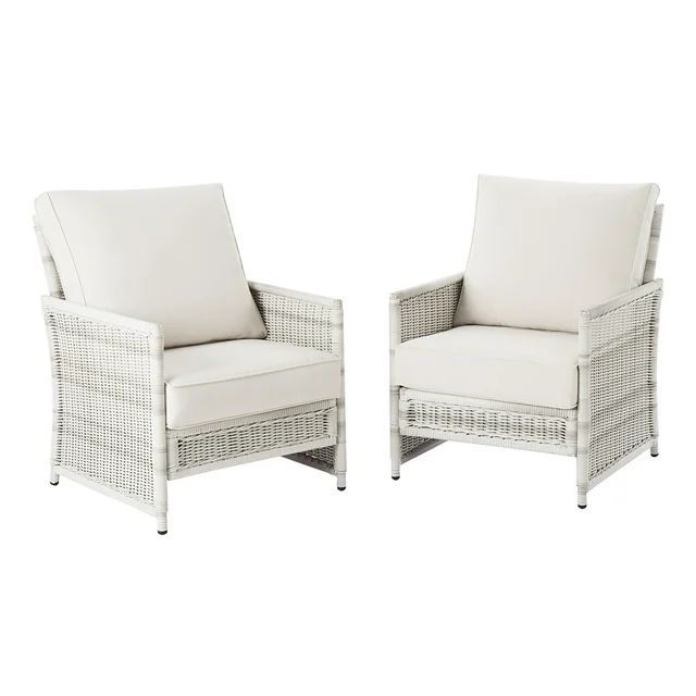Better Homes & Gardens Paige Outdoor Wicker Stationary Lounge Chairs, Set of 2, White | Walmart (US)