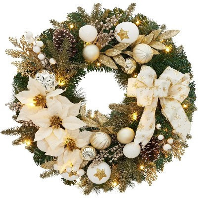 24 In Christmas Wreath for Front Door, Pre-Lit Christmas Wreath, Xmas  Flower Wreath for Fireplace Wall Window, Indoor Outdoor Xmas Decor, White | Target