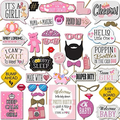 It's a Girl Baby Shower Photo Booth Props 41 Pieces with Wooden Sticks and Strike a Pose Sign by Out | Amazon (US)