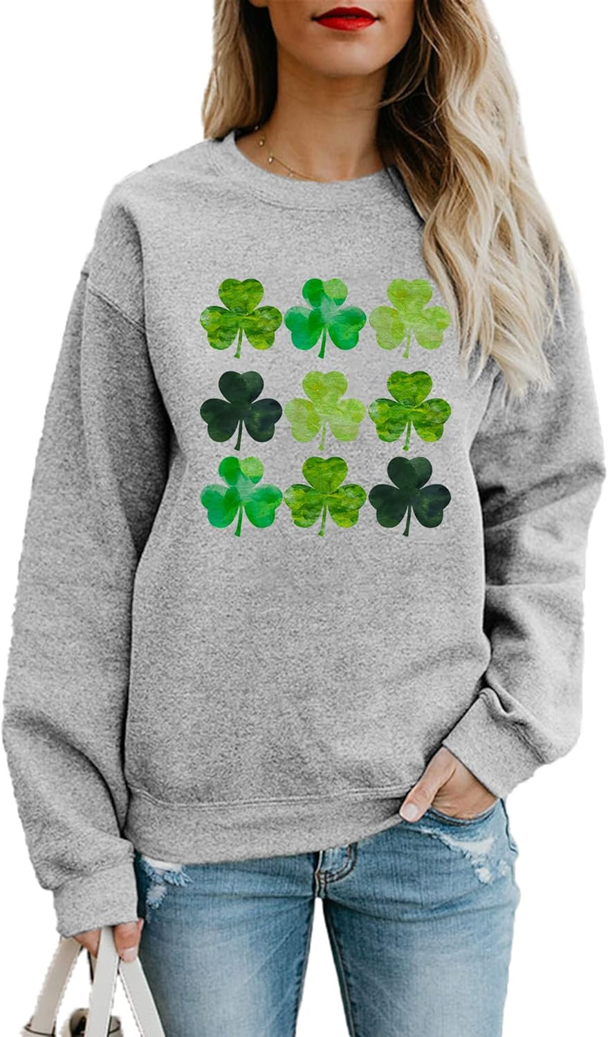 St. Patrick's Day Sweatshirt for Women Clover Graphic T-Shirts Patty's Day Long Sleeve Tee Tops | Amazon (US)
