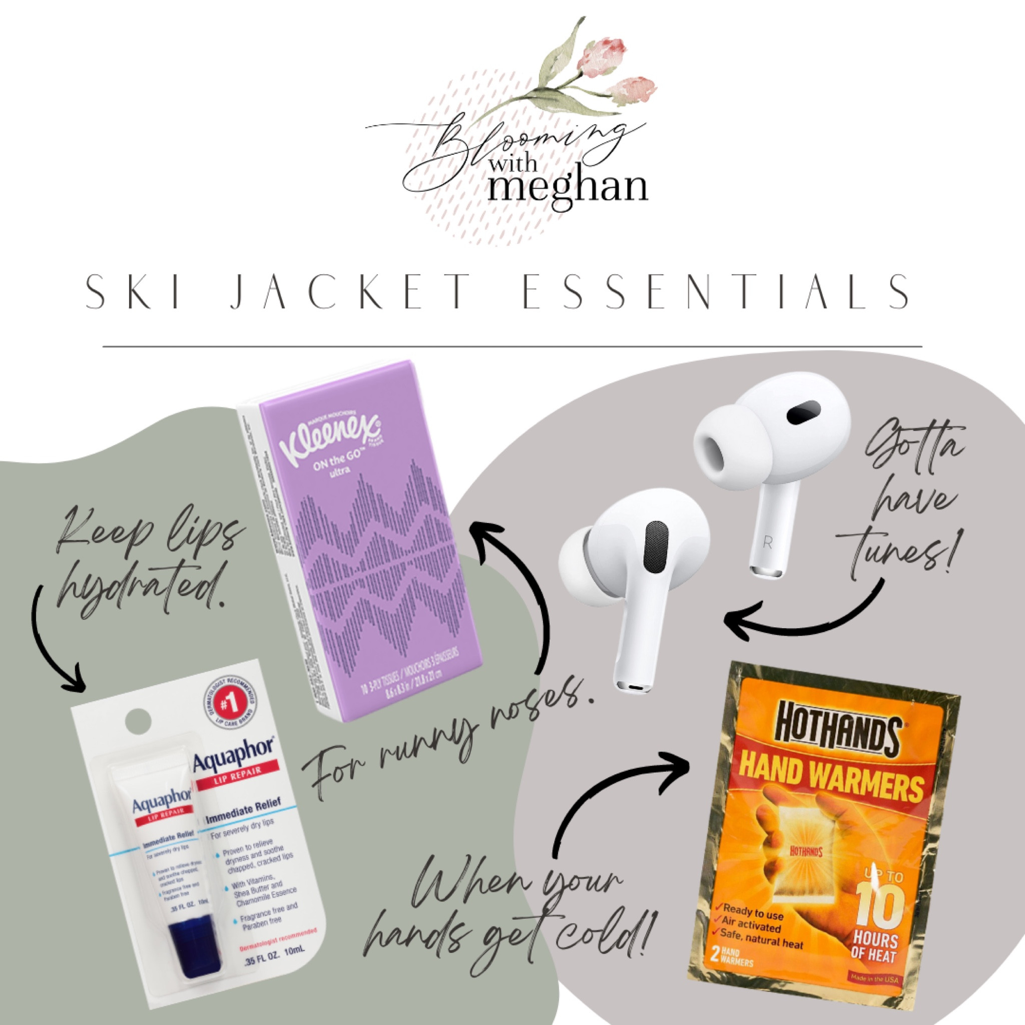 These are my must-haves while skiing. 

Even with a balaclava, your lips can get super chapped, so I keep some Aquaphor in my pocket to keep applying between runs. Can’t ski without it!

I take a pocket pack of tissues because noses run on cold days. 

As the day goes on, and late afternoon comes, temps drop off and sometimes my hands get cold. To last me the last couple runs, I break out the hand warmers! 

And finally, tunes. I have an iPhone and use AirPods while I ski. Gotta have a good playlist going while you’re skiing down the slopes! 

Other than that, I just tuck my lift pass into a zipper pocket and go!

🎿 Happy skiing! 🎿

#LTKfit #LTKSeasonal