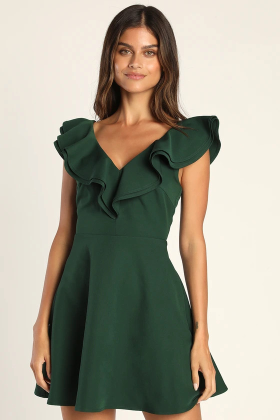 Divine Darling Hunter Green Ruffled Skater Dress | Lulus (US)