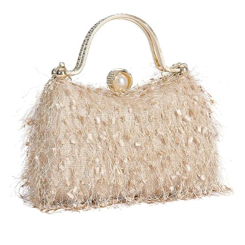 RonFoxi Gold Clutch Purses for Women,Fluffy Tassel Evening Handbag for Wedding Engagement Prom Party(Style 7-Champange Gold) | Amazon (US)