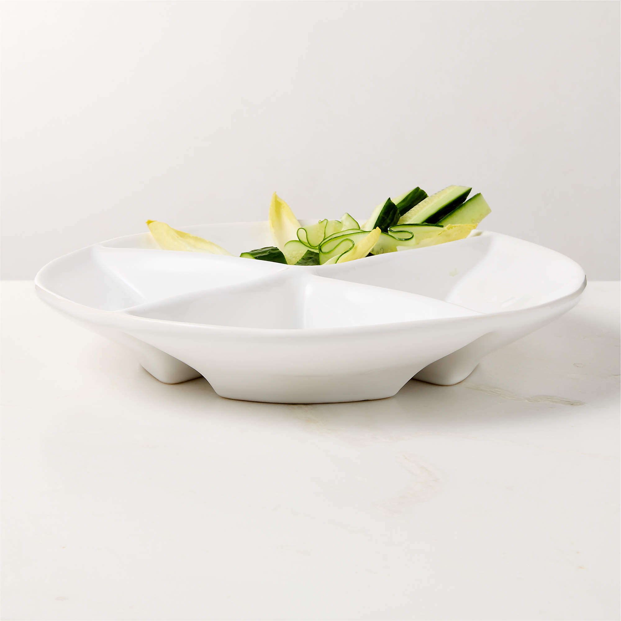 Porto White Ceramic 4-Section Divided Serving Bowl | CB2 | CB2