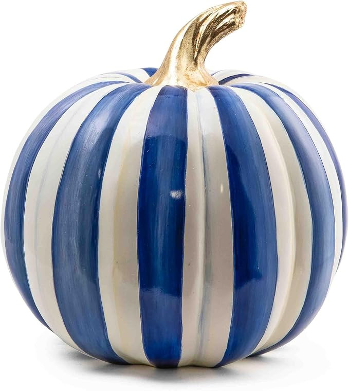 MACKENZIE-CHILDS Medium Pumpkin, Resin Halloween and Fall Pumpkin Decor, Blue-and-White Royal Str... | Amazon (US)