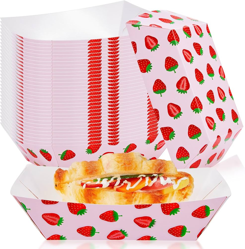 50 Pcs Strawberry Paper Plates Disposable Waterproof Food Bowl Tray 1 lb Berry Plates Bulk for St... | Amazon (US)