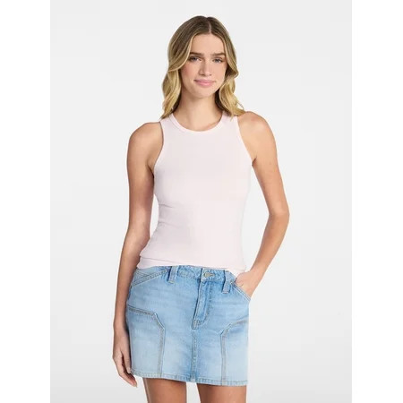No Boundaries Ribbed High Neck Tank Top, Women's XXS-XXL | Walmart (US)