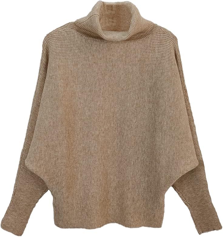 GABERLY Turtleneck Batwing Sleeves Dolman Knitted Oversized Sweaters and Pullovers Tops for Women | Amazon (US)