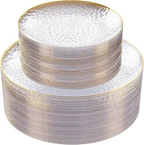 Rubtlamp 60Pcs Clear Plastic Plates,Clear Disposable Plates With Gold Rim,Heavy-duty Gold Plates,... | Amazon (US)