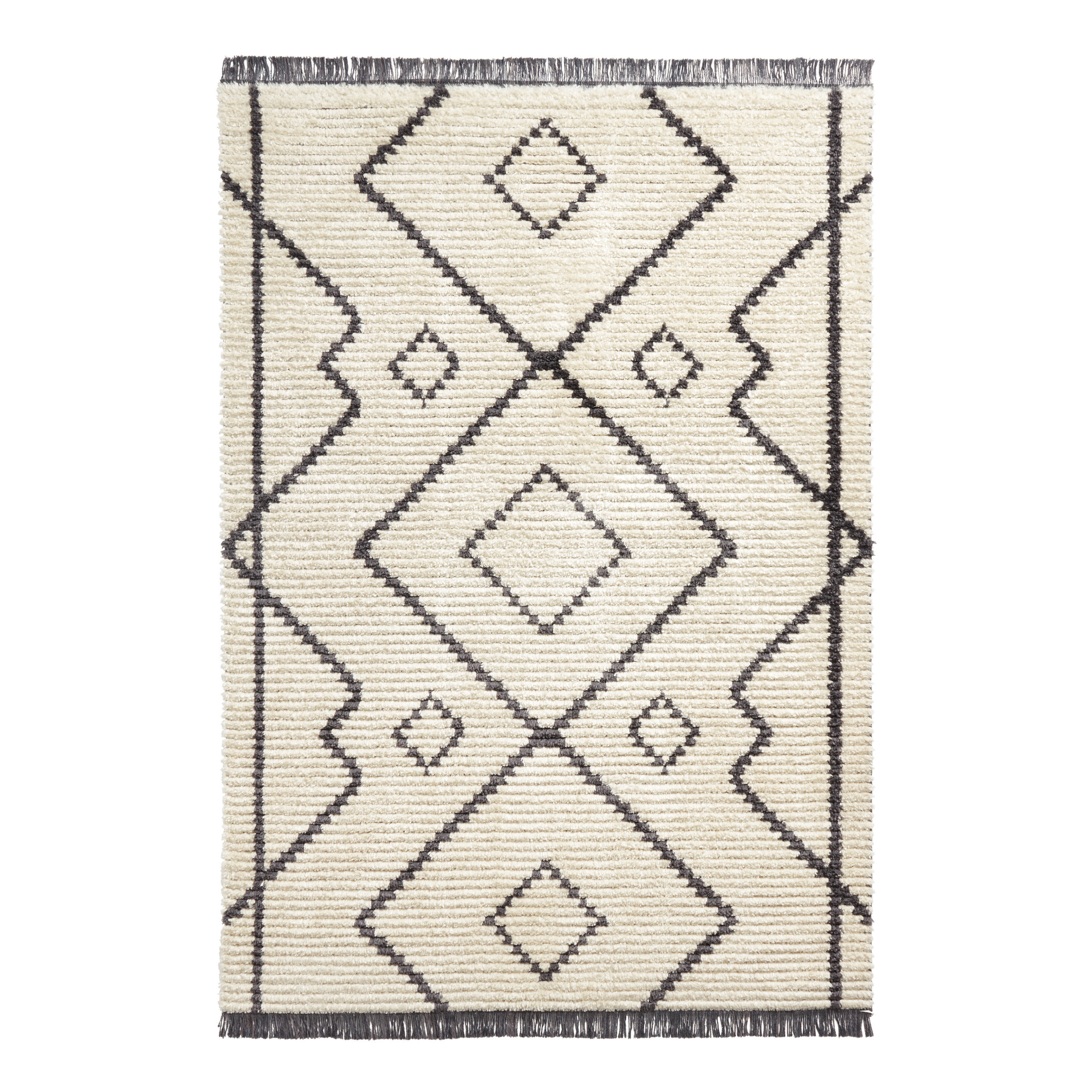 Black and Ivory Diamond Moroccan Style Shag Medina Area Rug | World Market