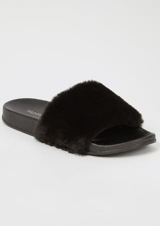 black fluffy strap slide sandals | rue21