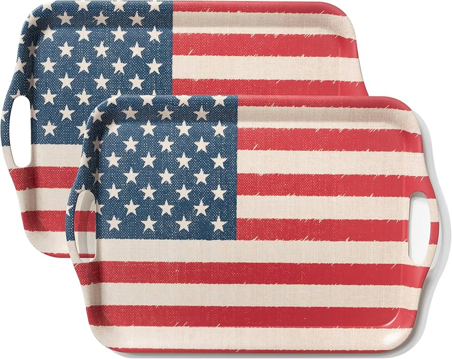 KINGEN 2-Pack Patriotic Bamboo Fiber Serving Trays - 18×13-inch Extra Large w/Handles Tray, Star... | Amazon (US)