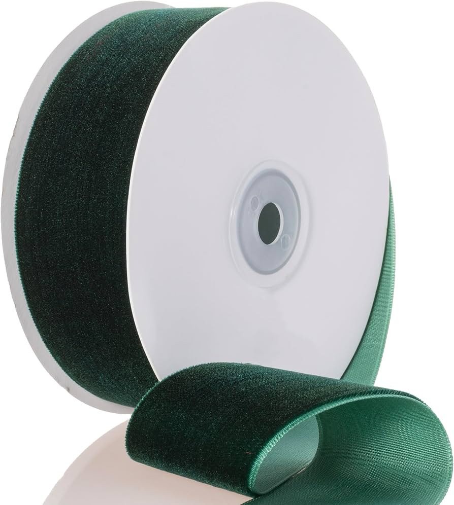 Forest Green Velvet Ribbon - 1 1/2 Inch Wide, 10 Yards Roll - Festive Flocked Ribbon for Holiday ... | Amazon (US)