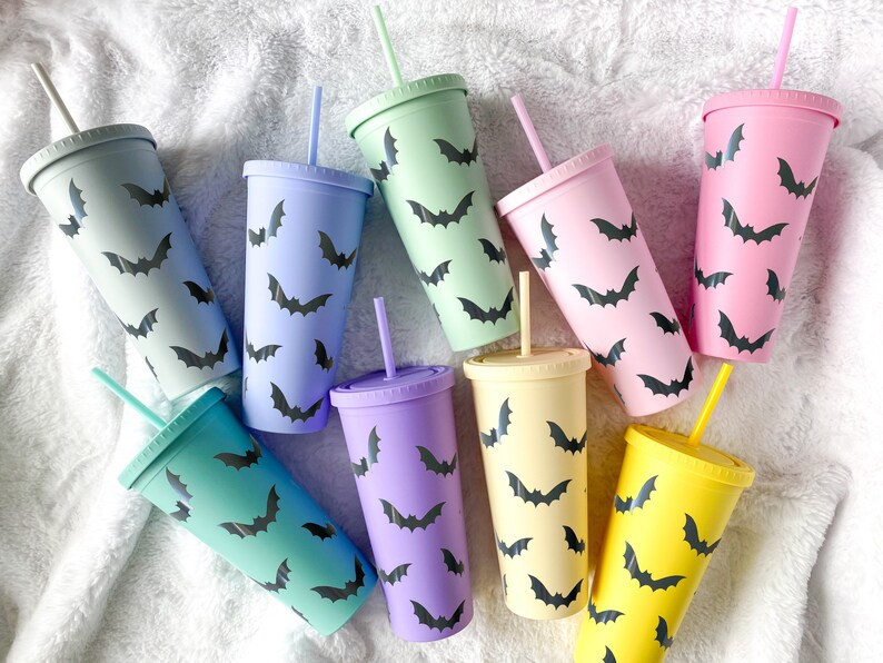 Bats Iced Coffee Cup, Halloween Iced Coffee Tumbler, Halloween cup, Halloween lover gift, reusabl... | Etsy (US)