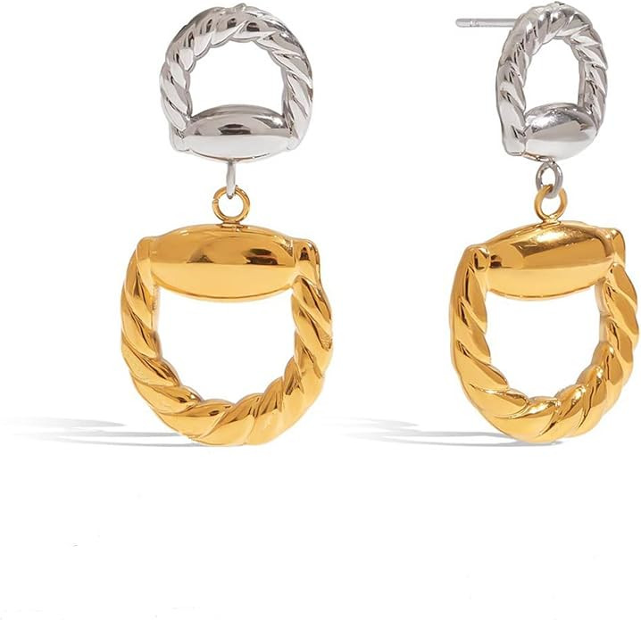 TONLUYAX Gold And Silver Horsebit Dangle Equestrian Earrings Chunky Two Tone Earrings Western Jew... | Amazon (US)