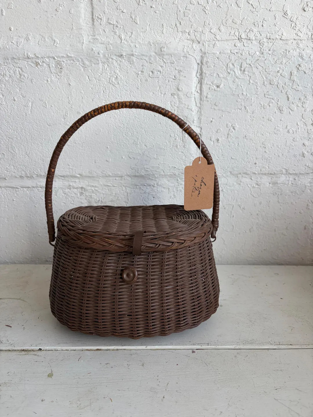 Vintage Wicker Lidded Basket: Neutral Home Decor, 9" Tall - Etsy | Etsy (US)