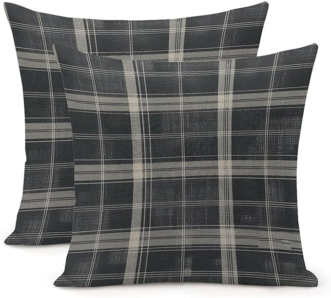 Black with Tan Windowpane Plaid Throw Pillow Covers 22x22, Boho Cushion Covers with Hidden Zipper... | Amazon (US)