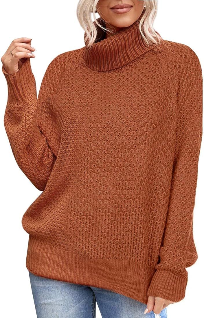 Amarmia Womens Turtleneck Long Sleeve Knit Pullover Sweaters Solid Fall Winter Casual Spilt Hem S... | Amazon (US)