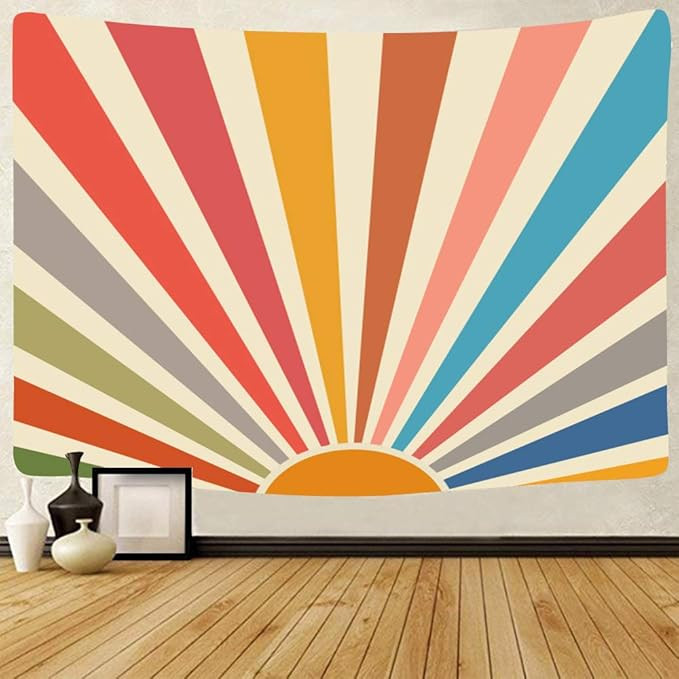 Vintage Sun Tapestry Boho Wall Hanging Retro 70s Rainbow Sunrise Sunset Minimal Geometric Grunge ... | Amazon (US)