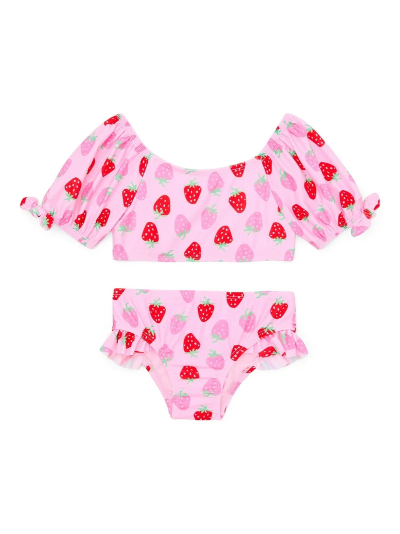Wonder Nation Toddler Girls Bikini Swimsuit with Puff Sleeves, 2-Piece, Sizes 12M-5T - Walmart.co... | Walmart (US)