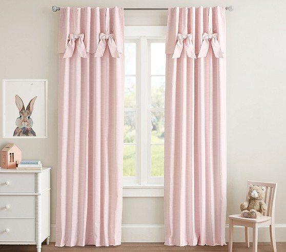 Evelyn Linen Blend Bow Valance Blackout Curtain | Pottery Barn Kids