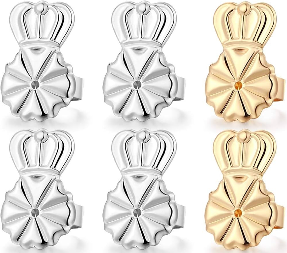 3 Pairs Earring Lifters,8MM Hypoallergenic Earring Backs for Droopy Ears,Adjustable Crown Earring... | Amazon (US)