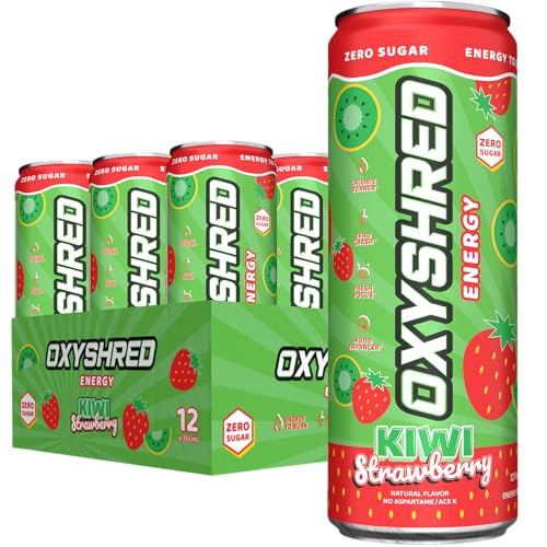 EHP Labs OxyShred Healthy Energy Drink - Zero Sugar Energy Drinks with Amino Acids, Green Tea Extract, Vitamin C & L Carnitine - Zero Carbs, Zero Calories, Clean Caffeine, Kiwi Strawberry (12-Pack) | Amazon (US)