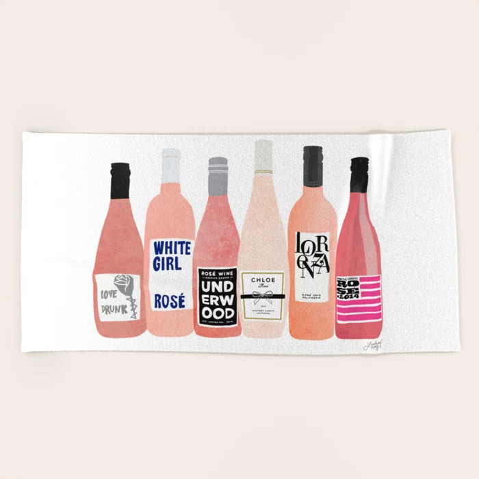 Rose Wine Bottles Beach Towel by lindseykaynichols | Society6