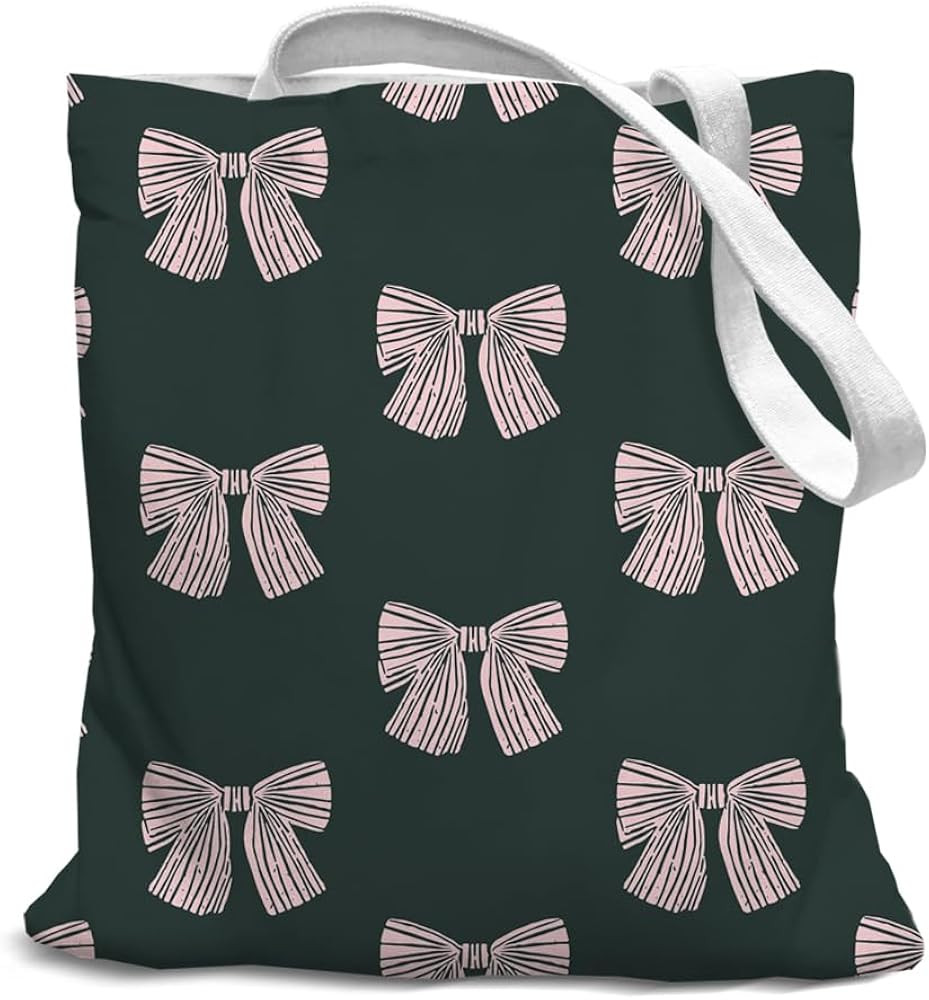 Pink Bow Preppy Canvas Tote Bag, Preppy Reusable Grocery Bags, Back to School for Students, Shopp... | Amazon (US)
