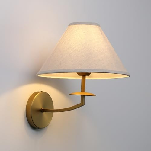 Vintage Linen Fabric Wall Sconce, Hardwired Farmhouse Wall Light with Curved Arm, Rustic Wall Lig... | Amazon (US)