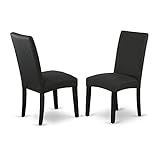 East West Furniture Parson Chairs - Comfortable Black Linen Fabric, Solid Wood Black Finish Legs Mod | Amazon (US)