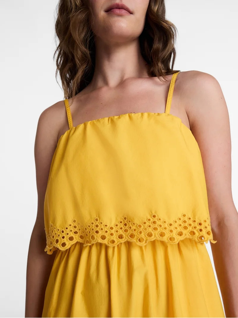 Time and Tru Women's and Women's Plus Eyelet Trim Cotton Midi Dress, Sizes XS-4X | Walmart (US)