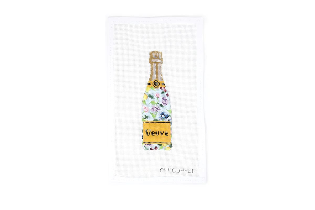 Blue Floral Champagne Bottle | Greystone Needlepoint