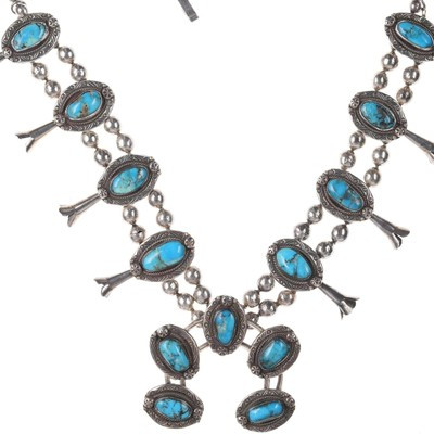 Vintage Native American silver and turquoise squash blossom necklace  | eBay | eBay US
