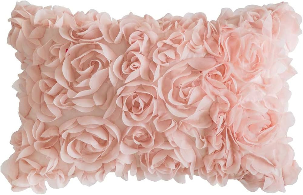 MIULEE 3D Decorative Spring Romantic Stereo Chiffon Rose Flower Pillow Cover Solid Rectangle Pill... | Amazon (US)