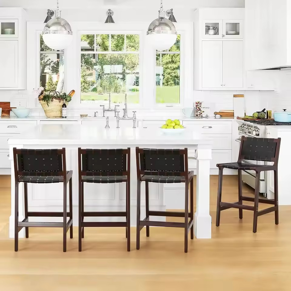 Counter Height Bar Stools 24inch, Set of 4 Faux Leather Woven , Woven Strips Rattan Barstools Hom... | AliExpress (US)